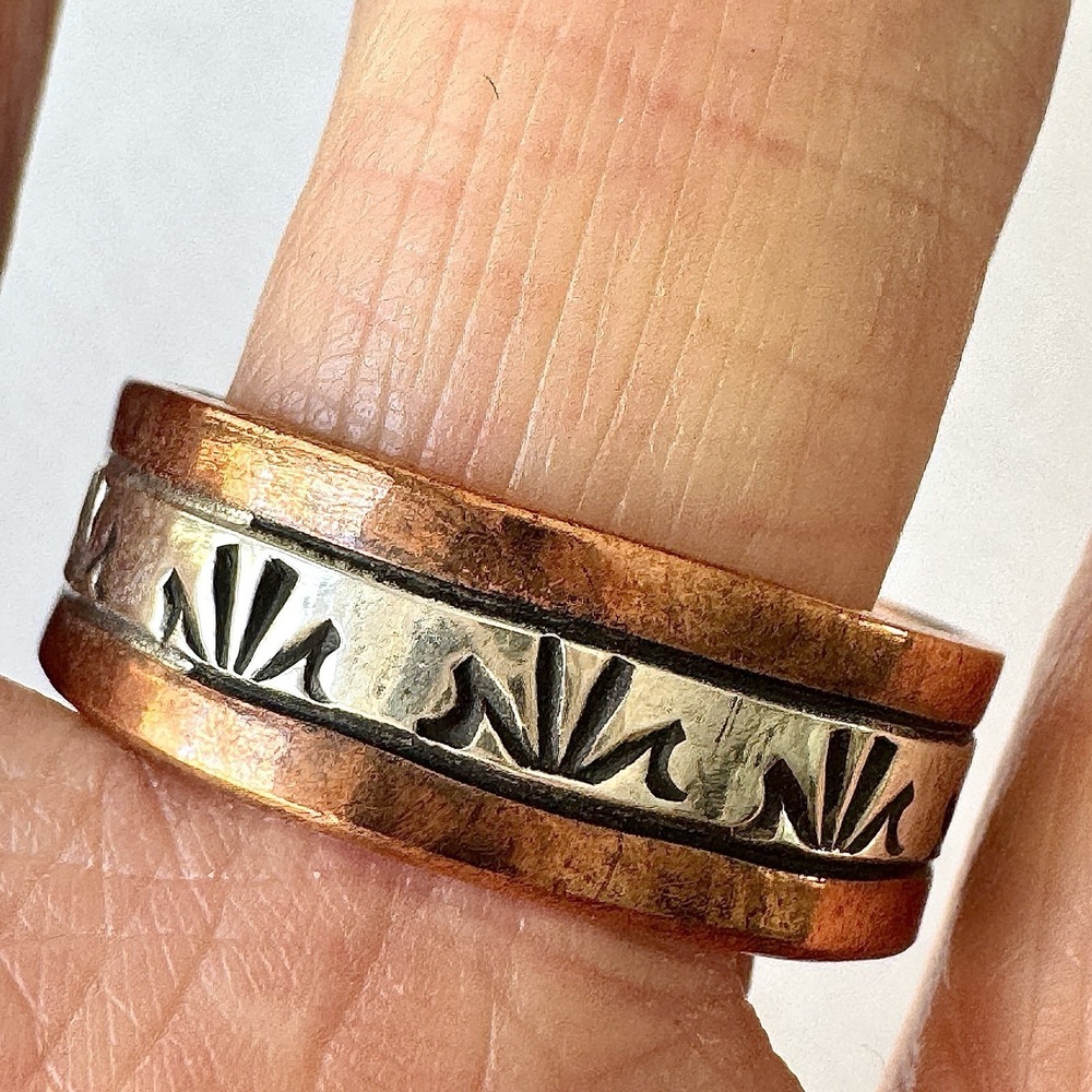 Mens Navajo Sterling Copper Wedding‎ Band Sz 13.5 Ring Signed JG Native American